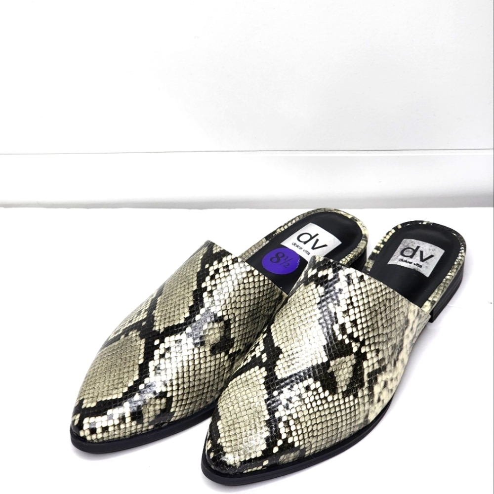 Dv Dolce Vita Women's Snakeskin Mules Heels Slip on Black Leather 8.5 - Picture 4 of 8